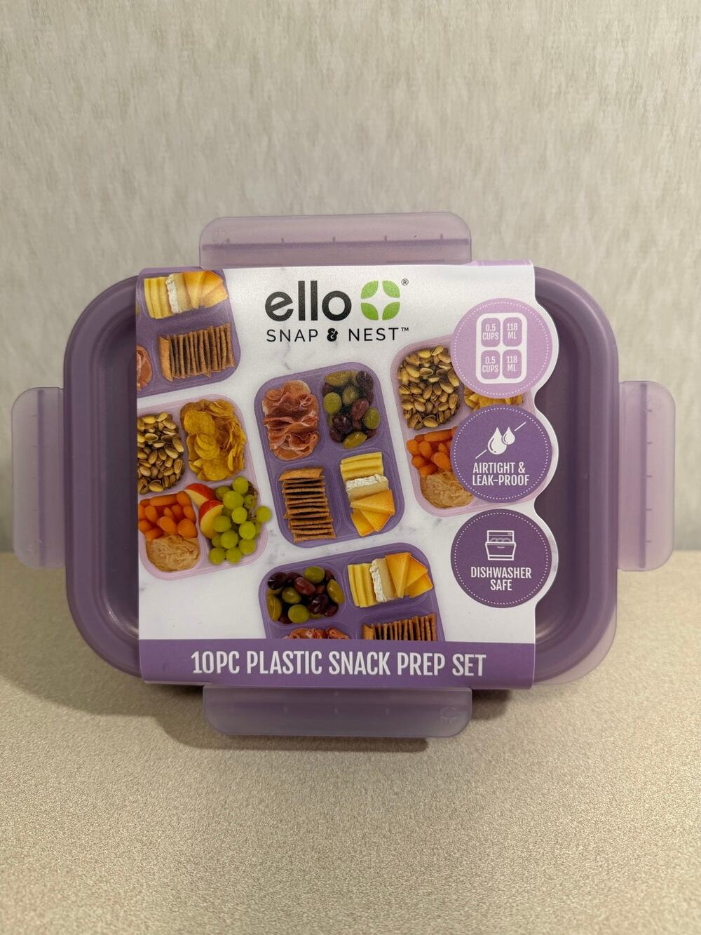 Ello Snap & Nest 10pc Plastic Snack Prep Container Set Purple Leak-Proof New